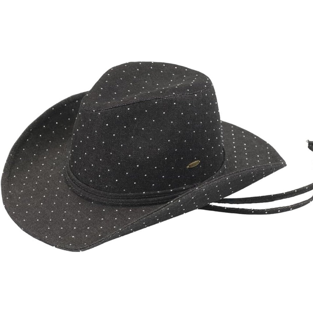 All Over Rhinestone Denim Cowboy Hat with Chinstraps for Women